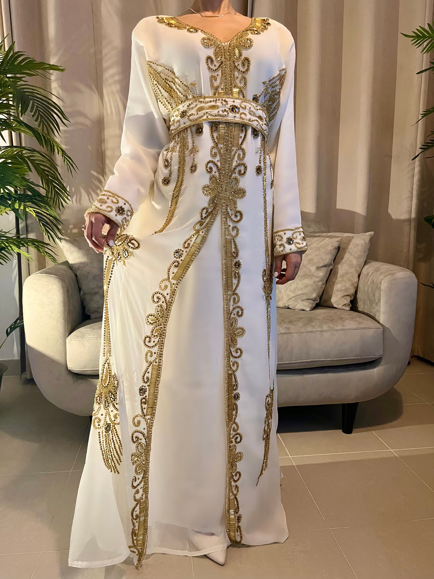 MAJESTIC CROWN CAFTAN - White