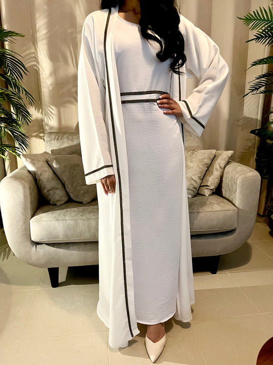 DUBAI BELTED ABAYA - White